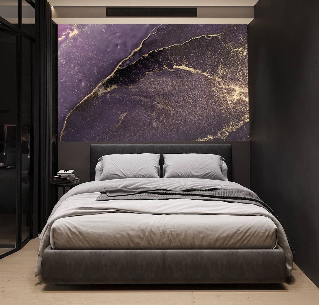 Purple Gold Silver Luxury Marble Wallpaper / Vinyl Wall Sticker / Decor ...