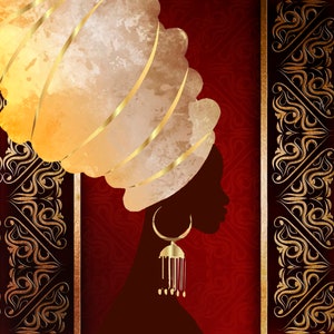 African Woman Wallpaper Ethnic African Girl Abstract Gold Pattern Female Faces Crimson African Background Wall Mural Beauty Salon Wallpaper