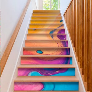 Rainbow Pattern Stair Stickers peel and stick Stair Riser Panels Stair Riser Sticker Removable Stair Decal Customizable Purple orange stairs