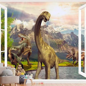 Dino Wall Murals for baby boy Kids Room Dinosaurs Wallpaper Customizable Dino wall Decals Removable Mural Dinosaur backdrop Nursery sticker