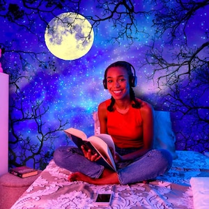 Nachtsterne Wandbild Mond am Himmel Deckenaufkleber Deckendekor Nachthimmel Schlafzimmer Tapete Kinder Wandbild Abnehmbare Tapete Individualisierbare Wandbilder
