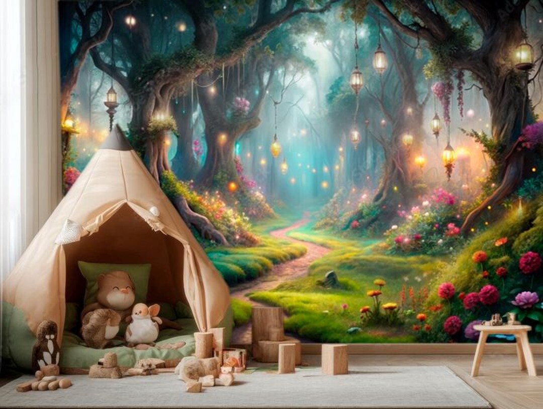 Magical Forest With Mushrooms Fairy Wallpaper Kids Wall Mural Wall ...