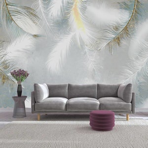 Elegant White Feather Wallpaper -Luxury Wall Decor Bedroom Living Room Home Decor Wallpaper Peel and Stick No-Woven-Art Wall Mural Removable