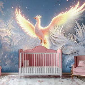 Mystische Phönix Tapete Wandbild Baby Mädchenzimmer Wanddekoration Wunderliches Kinderzimmer Wandbild Magisches Leuchten Phönix Tapete Fantasy Eiswald Wandbild