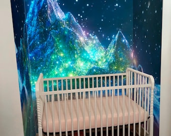 Fairy Mountain Wall mural Kids Wallpaper Cosmic Mountain Wall Sticker Decal Nursery Sparkling Stars Wallpaper Removable Magic Night Murals