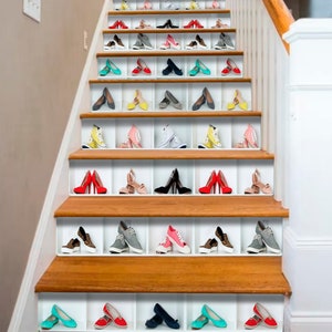 Shoe Shelves Stairs Decoration FREE SHIPPING Bright Color Stair Stickers shoe shelves Stair Riser Panels Sticker Mural Photo Decal Wallpaper