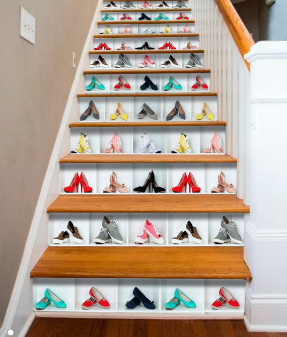 Schuhregale Treppendekoration KOSTENLOSER VERSAND Helle Farbe Treppenaufkleber Schuhregale Treppenerhöhung Panels Aufkleber Wandbild Foto Aufkleber Tapete
