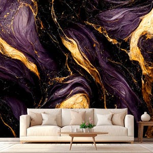 Purple Gold and Black Wall Papers Luxury Marble Wall Mural Purple ...
