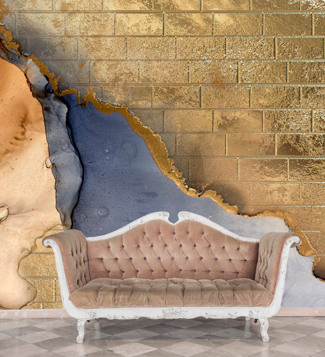 Sparkle Gold Brick Wallpaper Design Loft Bedroom Beige Gold Etsy