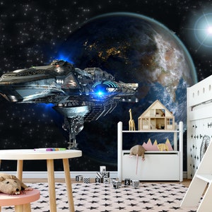 Spaceship Futuristic Interstellar Deep Space Travel Wallpaper 3D Wall Sticker 3D Wall Mural Vinyl Exclusive Design 3D Photo Wallpaper