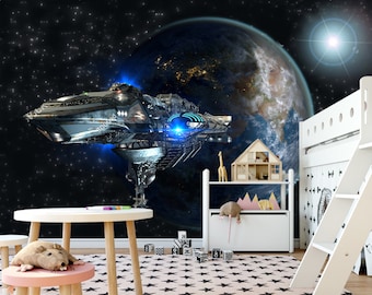 Spaceship Futuristic Interstellar Deep Space Travel Wallpaper 3D Wall Sticker 3D Wall Mural Vinyl Exclusive Design 3D Photo Wallpaper