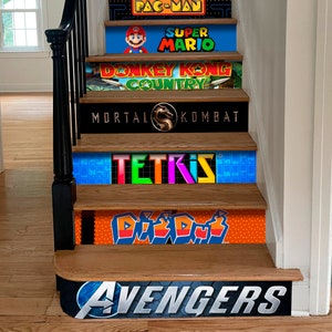 Vintage Games Stairs Decoration Custom Game Bright Color Stair Stickers Stair Riser Panels Stairs Risers Sticker Mural Photo Decal Wallpaper