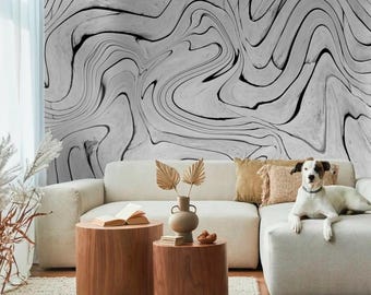 Abstract Wallpaper, Modern Boho Abstract Waves Wallpaper, Removable Murals, Temporary Wallpaper, Bedroom Minimalistic Wallpaper, Wall Decor