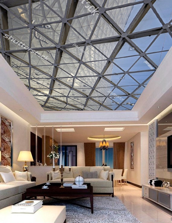 Steel Structure Geometry Construction Sky Ceiling Sticker Ceiling Wallpaper Ceiling Mural Self Adhesive Exclusive Design Photo Wallpaper