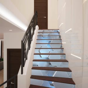 Custom Size 9panels -5.5&quot; (h) x 38.5&quot; (w) / 14cm x 98cm ***3D Geometry Stairway Decoration***