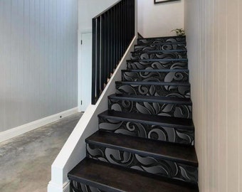 Black Stair Riser Stickers – Modern Peel and Stick Stair Decals, Removable Vinyl Staircase Wallpaper for Home Decor