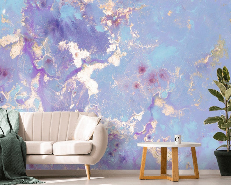 Blue Lilac Purple Gold Marble*** Vinyl Wallpaper Wall Sticker Decor ...