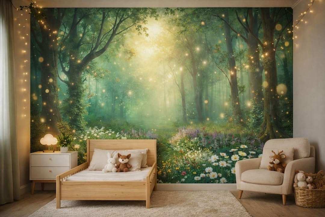 Fairy Forest Wall Mural for Kids Room – Magical Woodland Wallpaper ...