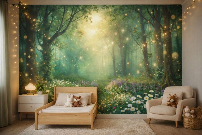 Fairy Forest Wall Mural for Kids Room – Magical Woodland Wallpaper ...