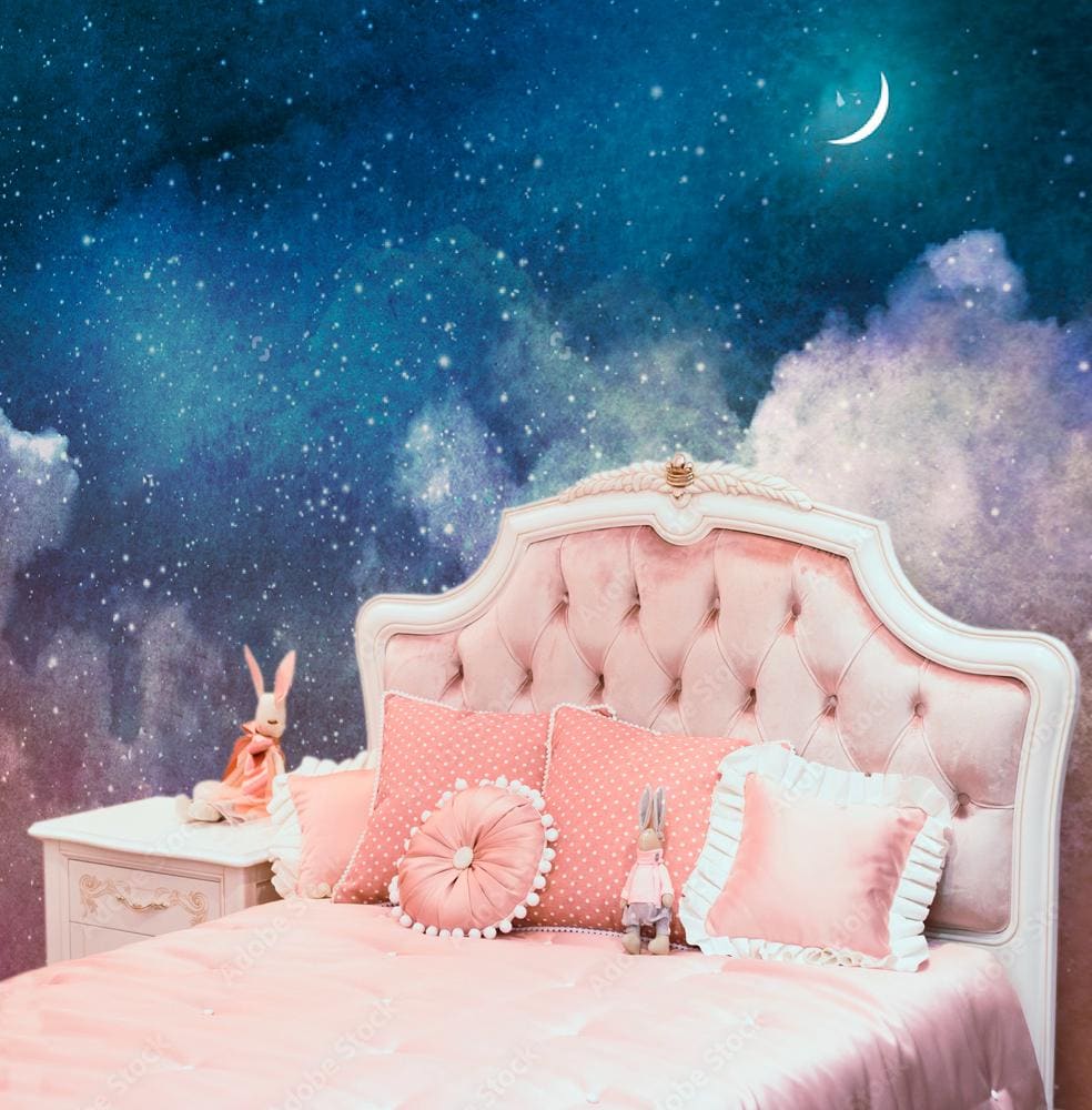 Sternenhimmel und Halbmond - Aquarell Wandbild - Ruhiges Schlafzimmer  Tapeten Dekor - Abnehmbare Tapete Individualisierbares Himmel Wandbild -  Etsy Österreich, image size:984x1000