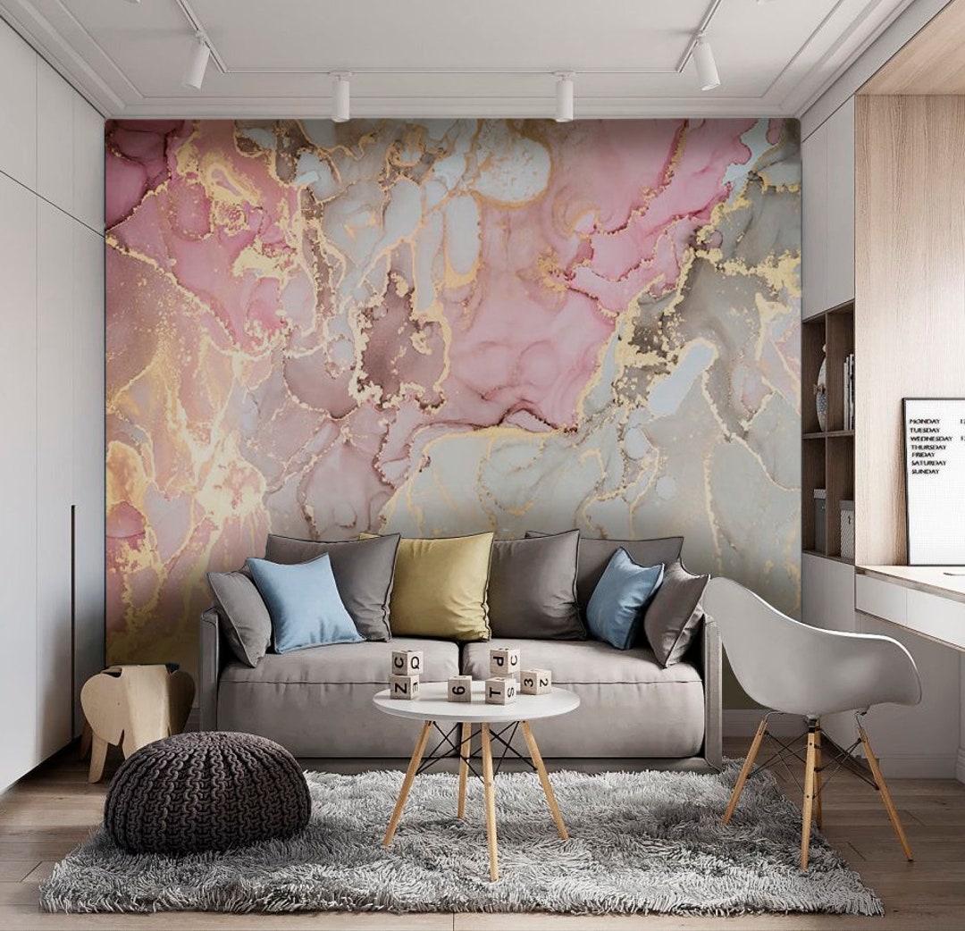 Pink Purple Gold Luxury Marble Wallpaper Wall Sticker Decor Ceiling ...
