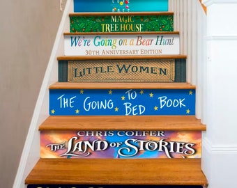 Vintage Baby Books Stairs Decoration Novels Authors*** Adhesive Stair Riser Panels Stairs Risers Sticker Mural Photo Decal Wallpaper