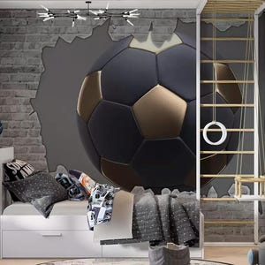 Carta da parati con un pallone da calcio per la camera di un adolescente Carta da parati con calcio Carta da parati personalizzata in stile sportivo Decalcomanie in vinile sportive personalizzabili