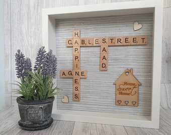 Home Sweet Home Scrabble Frame, Family Personalised Scrabble Frame, Frame Gift, Raffia Silver Theme