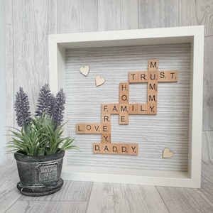 Personalised Scrabble Frame, Family Scrabble Frame, Frame Gift, Personalised Gift, Home Decor, Raffia Silver Theme