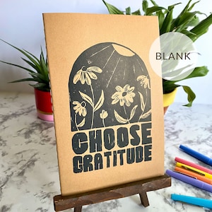 Choose Gratitude notebook - Lino printed - Blank inside - 60 pages 30 sheets - 80 gsm - Custom name on cover