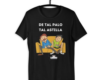 Funny Spanish T-shirt, Like Father Like Son Shirt, Video Games Tshirt (White Letters)