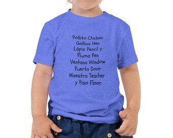 Elementary School Spanish Rhyme Toddler Short Sleeve Tee Funny Riddle Pollito Chicken