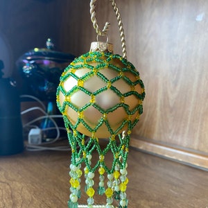 Green and Gold Beaded Ornament Cover