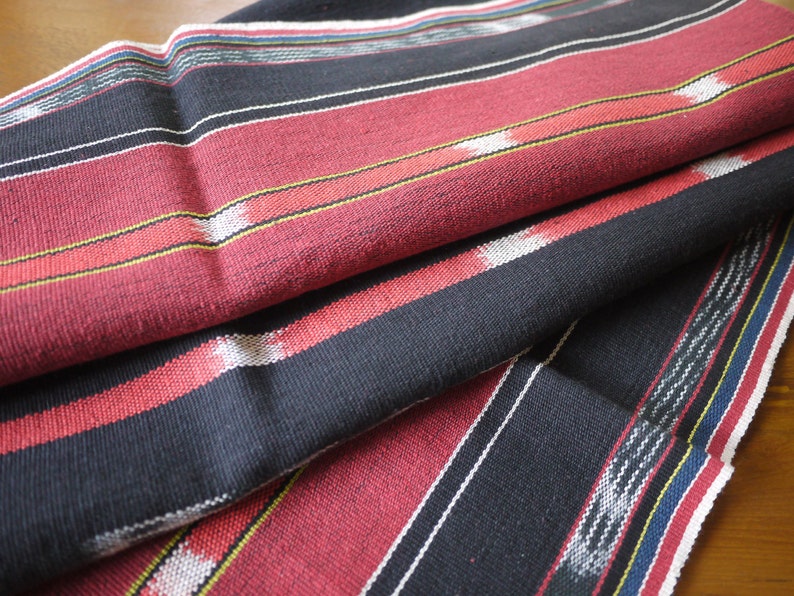 Lua Hilltribe Handwoven Black Blue Red White Cotton Textile Fabric Ethnic Tribal Textile Fairtrade Handmade Product