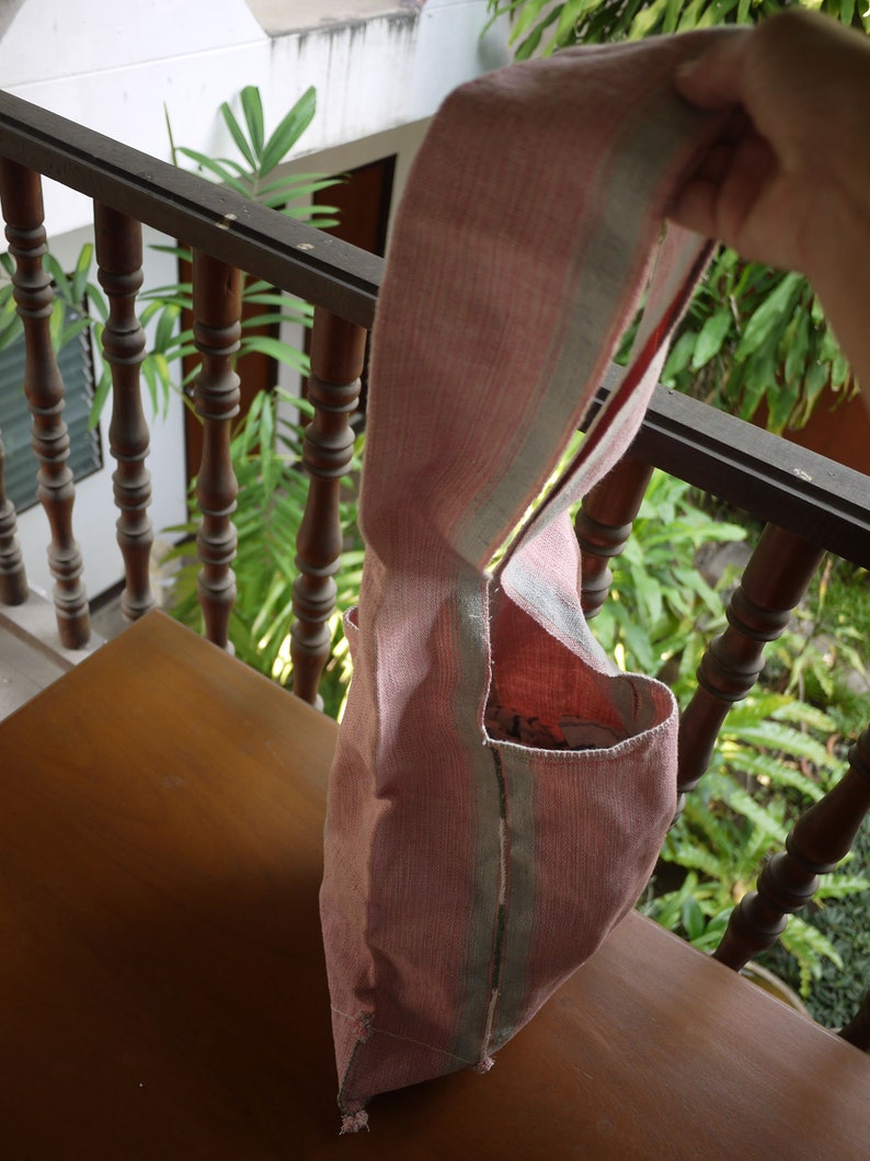 asian Karen tribal textile bag handwoven pink dyed cotton village handmade Bag made from handwoven Karen cotton textile Fairtrade