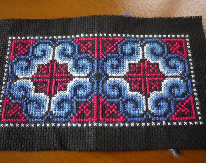 Handmade Hmong Cross Stitch Textile for Craft Work Fairtrade Tribal