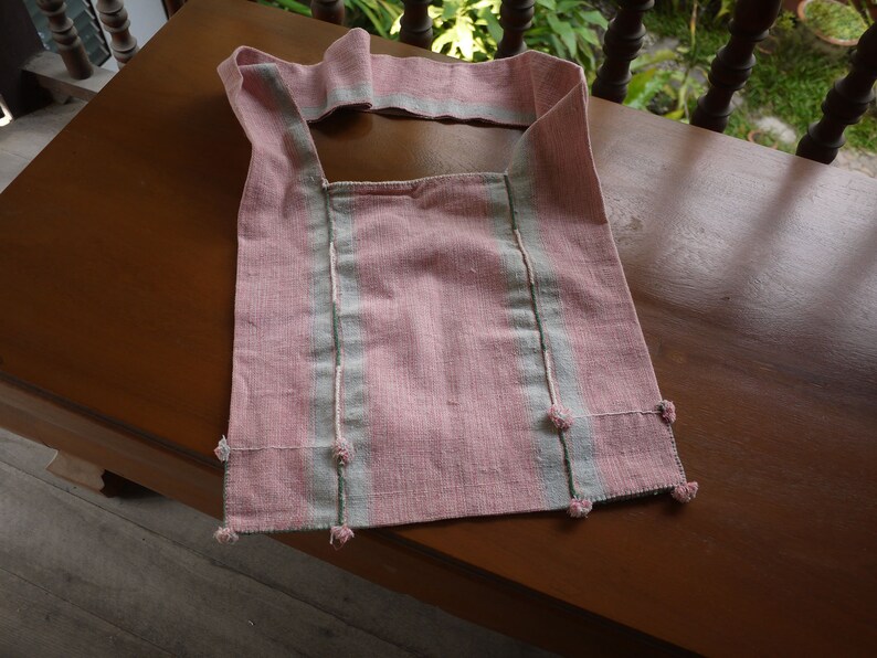 asian Karen tribal textile bag handwoven pink dyed cotton village handmade Bag made from handwoven Karen cotton textile Fairtrade