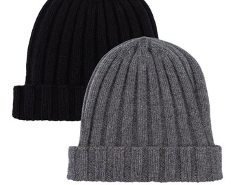 100% Cashmere Beanie Made in Italy. For Men or Women. Black or Gray.