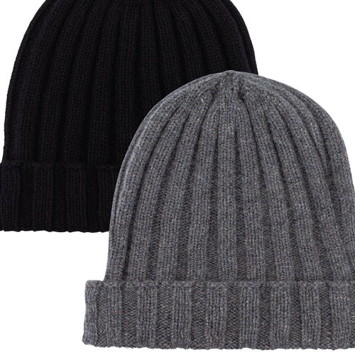 100% Cashmere Beanie Made in Italy. For Men or Women. Black or Gray.