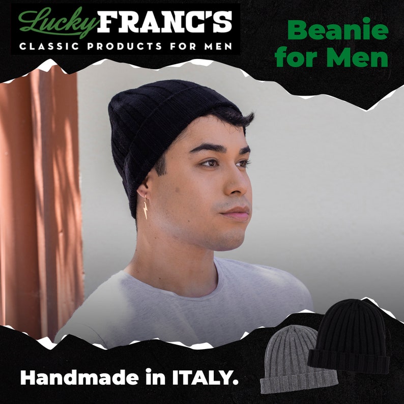 100% Cashmere Beanie Made in Italy. For Men or Women. Black or Gray. image 5