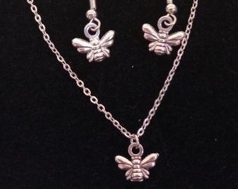 Cute Tiny Bee Earrings and Necklace Set