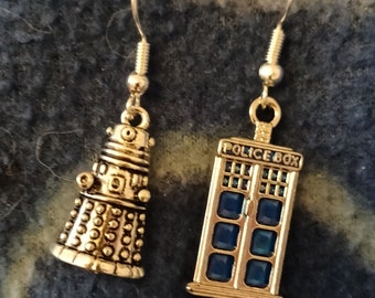 Doctor Who Inspired Dalek and Tardis  mis-matched earrings