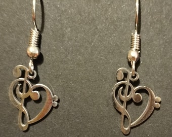 Music Treble and Bass Clef Heart Earrings