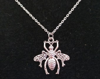 Large Silver Bee Charm Necklace