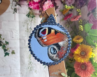 Peacock Butterfly Hand Painted Wall Hanging or Christmas Ornament