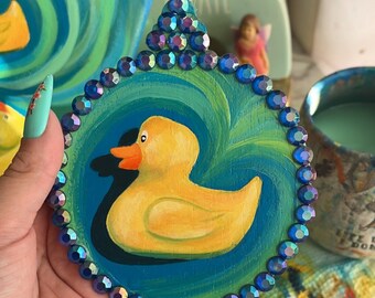 Hand Painted Rubber Duck Christmas Ornament Wall Hanging