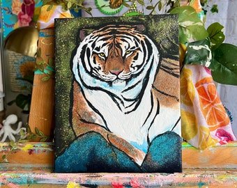 Glitterful Acrylic Painting of a Tiger | Realistic Tiger Original Painting