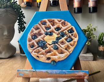 Blueberry Waffle Acrylic Painting on Canvas Kitchen Decor Art