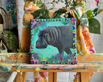 Hippo Acrylic Painting on Canvas