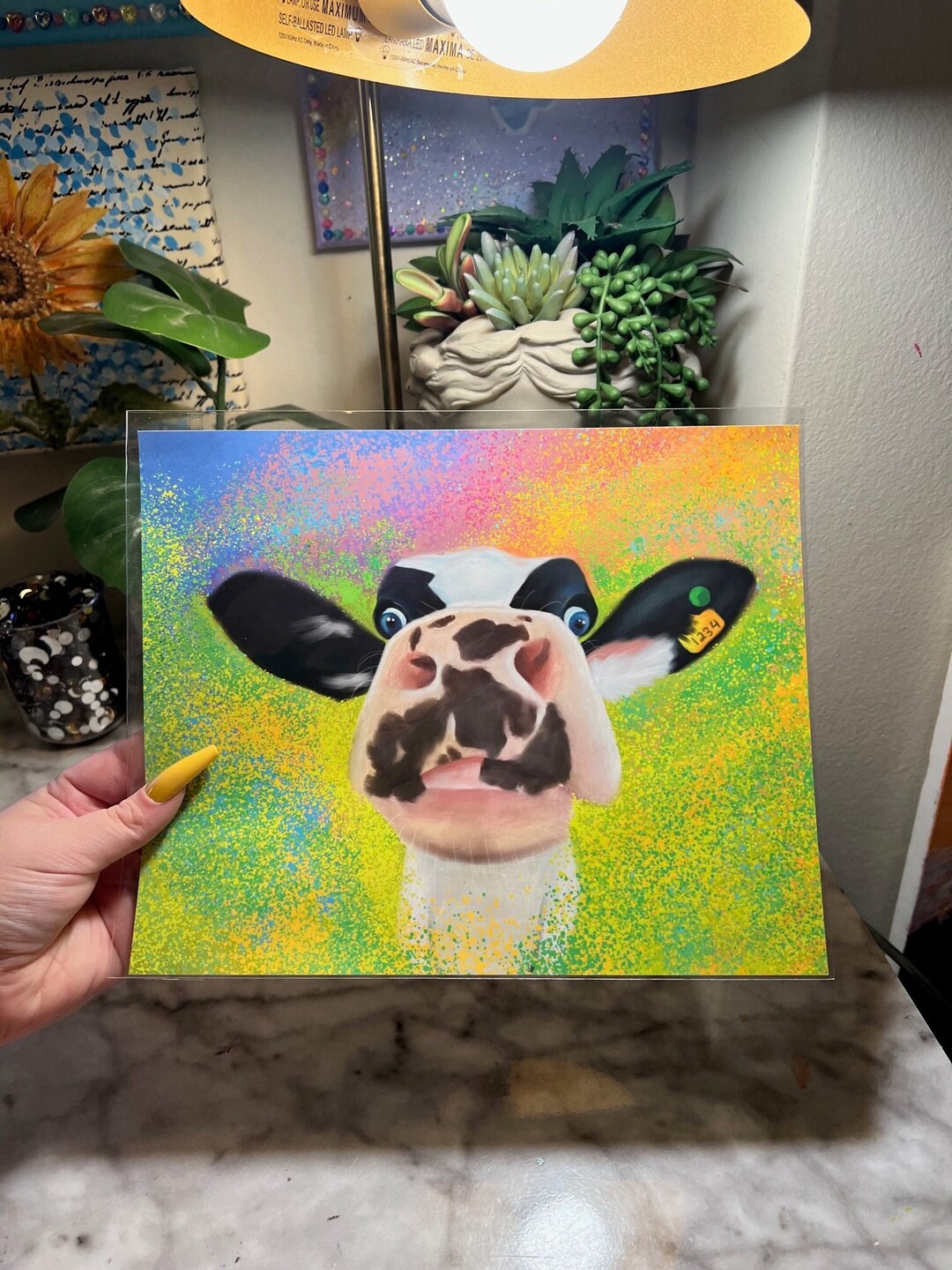 Colorful Cow Art Print on Paper 10x8 Farmhouse Decor Artwork Farm